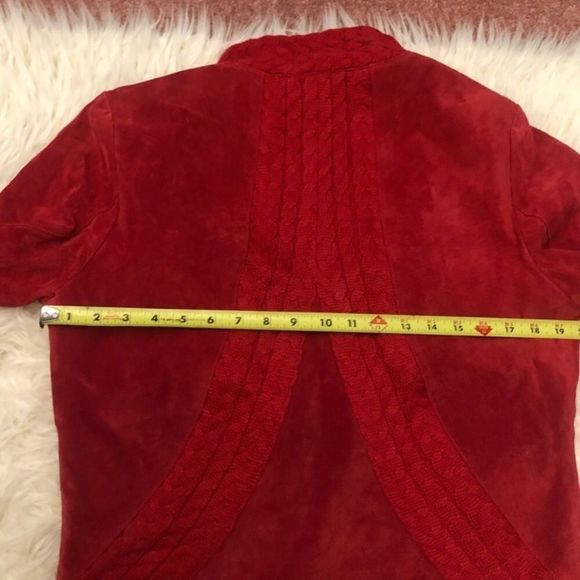 Cable Knit and Suede Jacket NEW Red - Picture 3 of 8